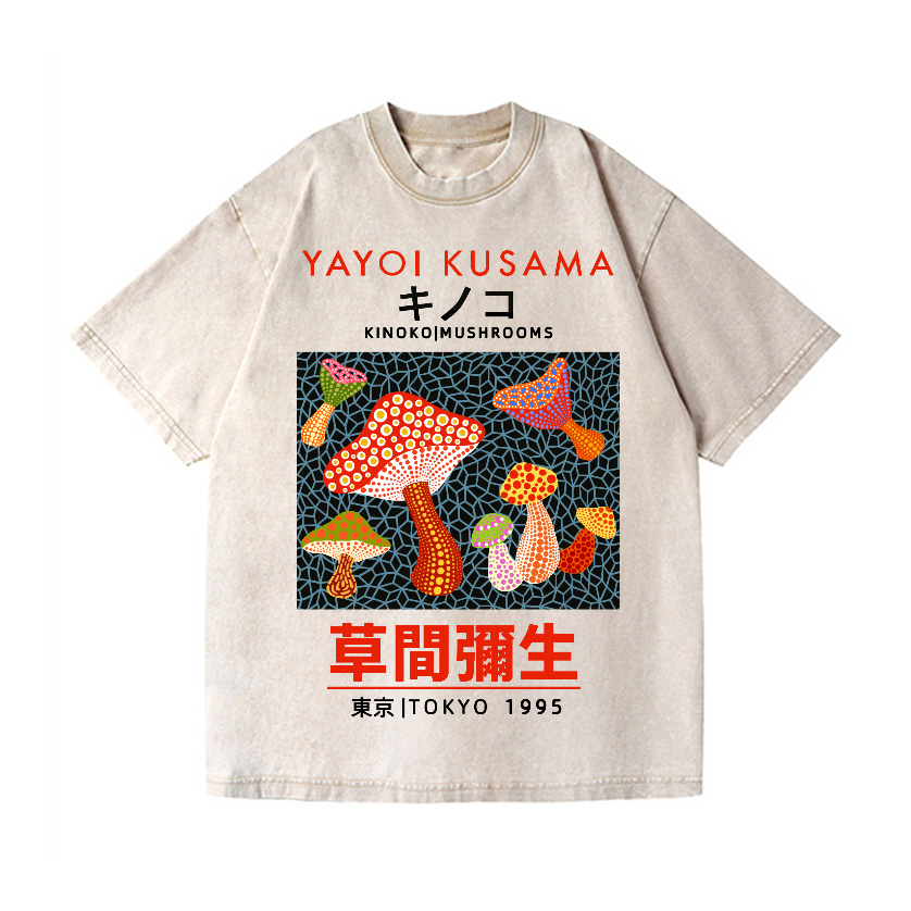 Yayoi Kusama Mushroom Vintage Wash Japanese Design T-Shirt