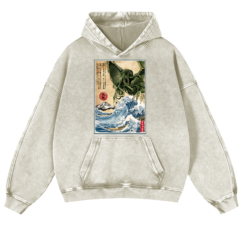 Octopus Ukiyoe Vintage Washed Thick Cotton Hoodie