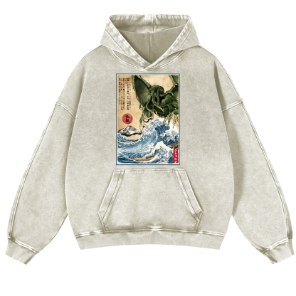 Octopus Ukiyoe Vintage Washed Thick Cotton Hoodie