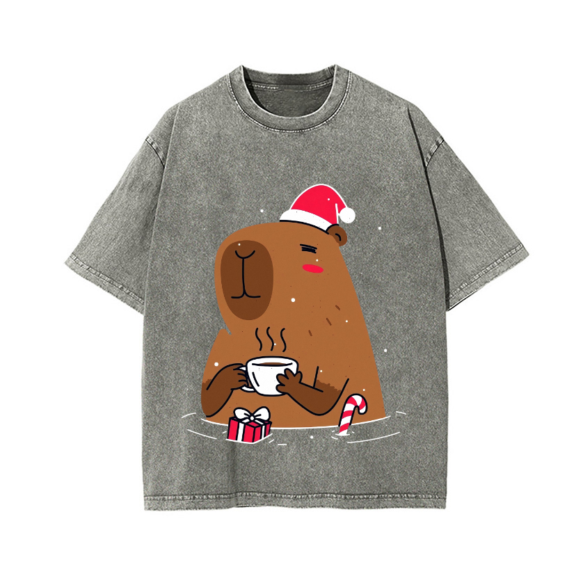 Capybara's Christmas Time Vintage Wash Japanese Design T-Shirt