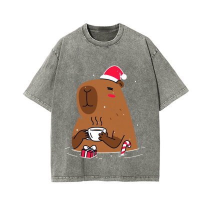 Capybara's Christmas Time Vintage Wash Japanese Design T-Shirt