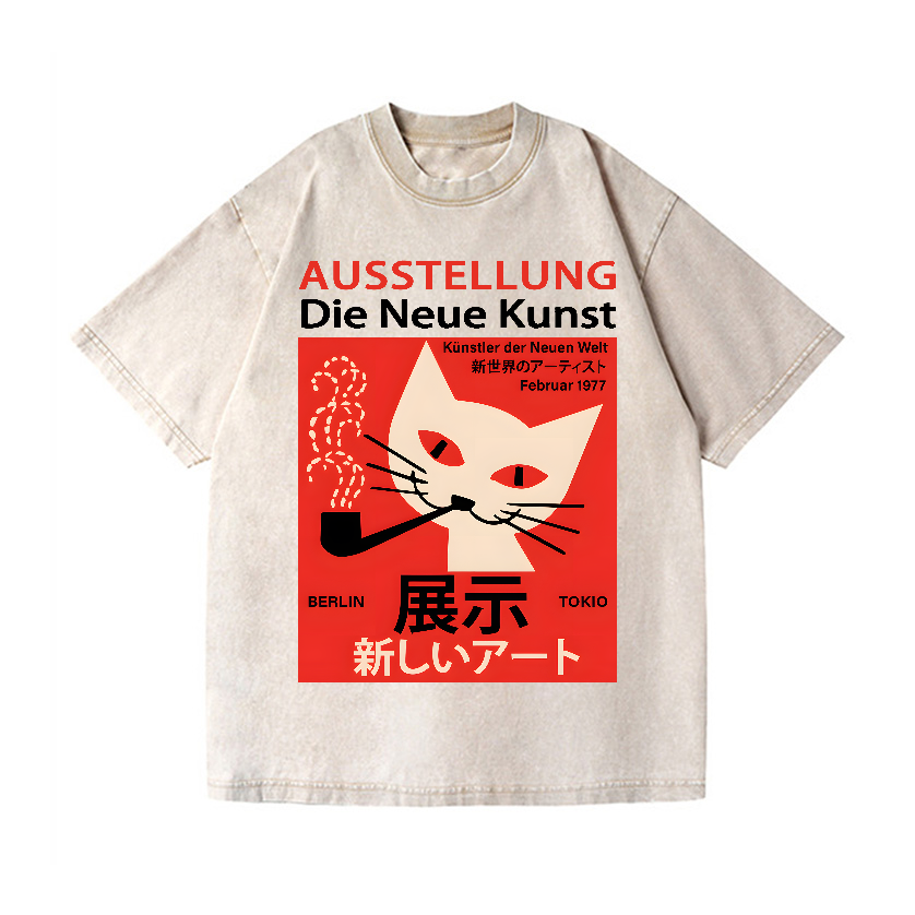Smoke Cat Vintage Wash Japanese Design T-Shirt