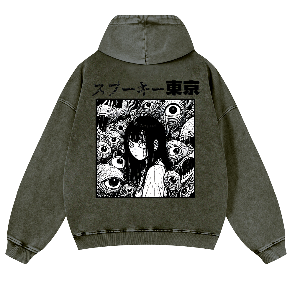 Tokyo Girl Vintage Washed Cotton Back Art Hoodie