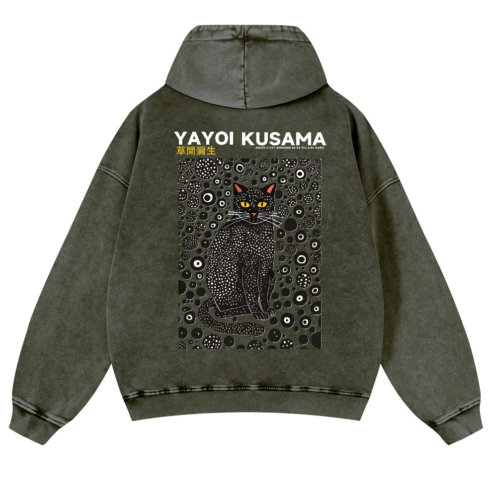 Yayoi Kusama Cat Vintage Washed Cotton Back Art Hoodie