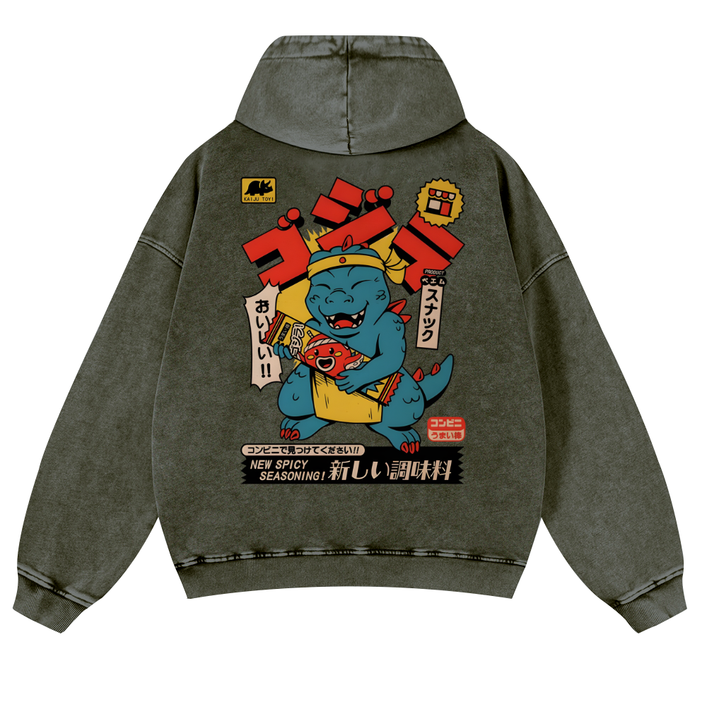 Spicy Dinosaur Vintage Washed Cotton Back Art Hoodie