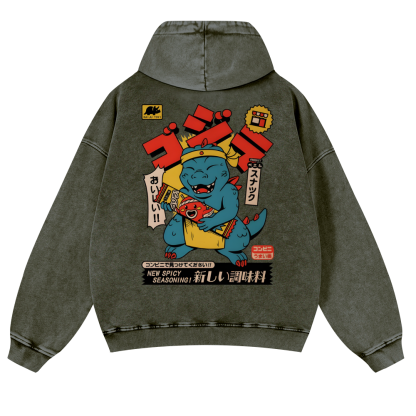 Spicy Dinosaur Vintage Washed Cotton Back Art Hoodie
