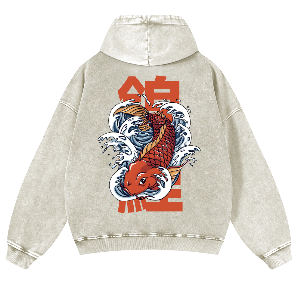 Fish Vintage Washed Cotton Back Art Hoodie