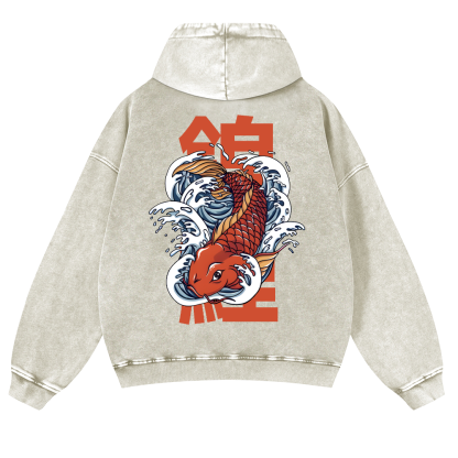 Fish Vintage Washed Cotton Back Art Hoodie