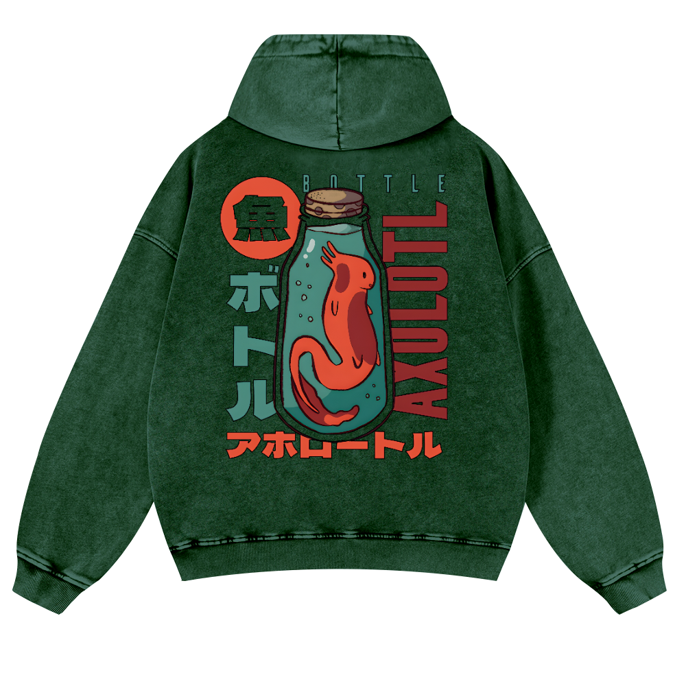 Axolotl Fish Vintage Washed Cotton Back Art Hoodie