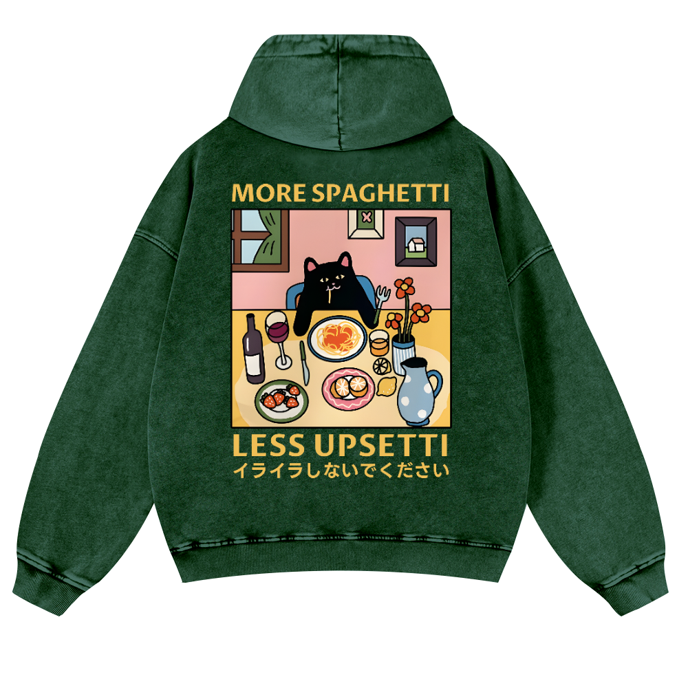 Spaghetti Cat Vintage Washed Cotton Back Art Hoodie