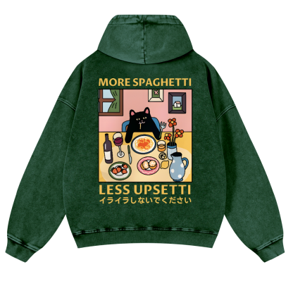 Spaghetti Cat Vintage Washed Cotton Back Art Hoodie