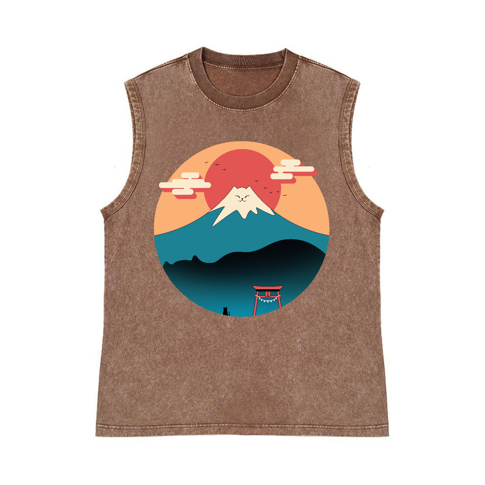 Cat Mount FUJI Pure Cotton Wash-Dyed Sleeveless Tank Top
