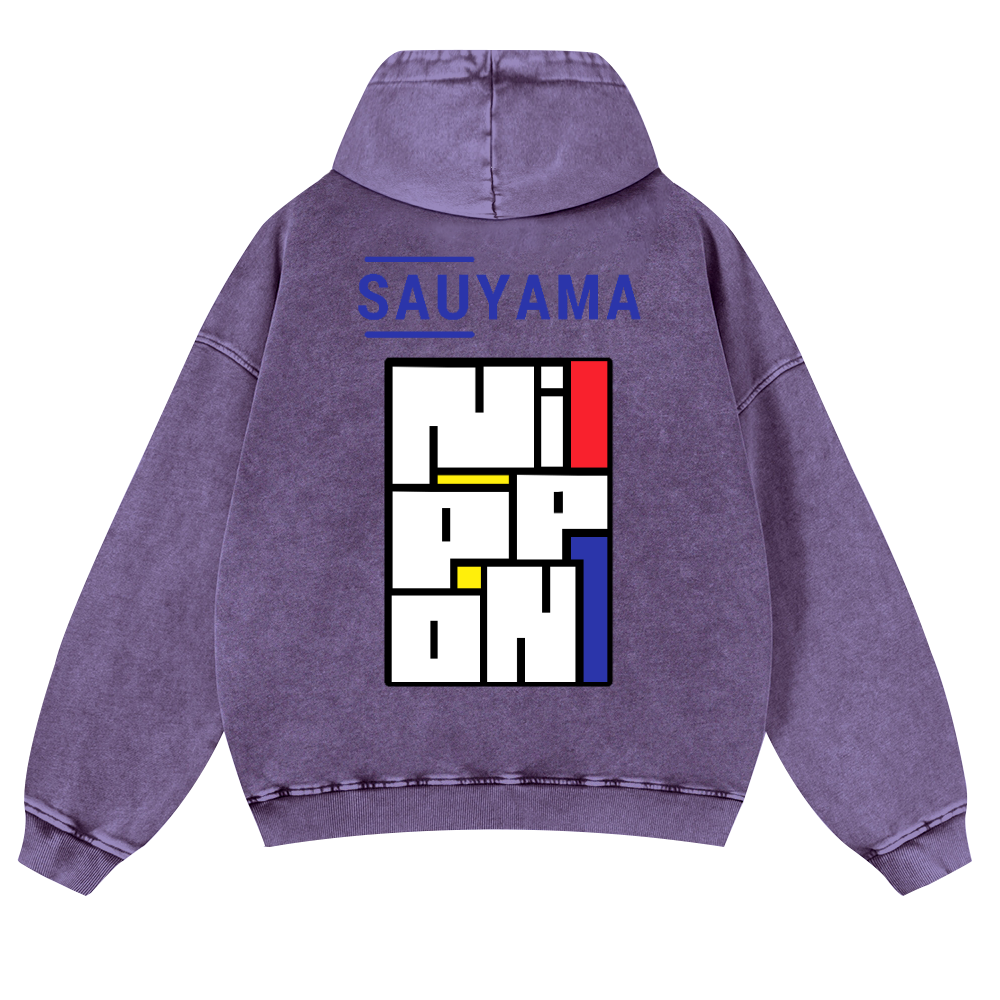 Sauyama Nippon Vintage Washed Cotton Back Art Hoodie