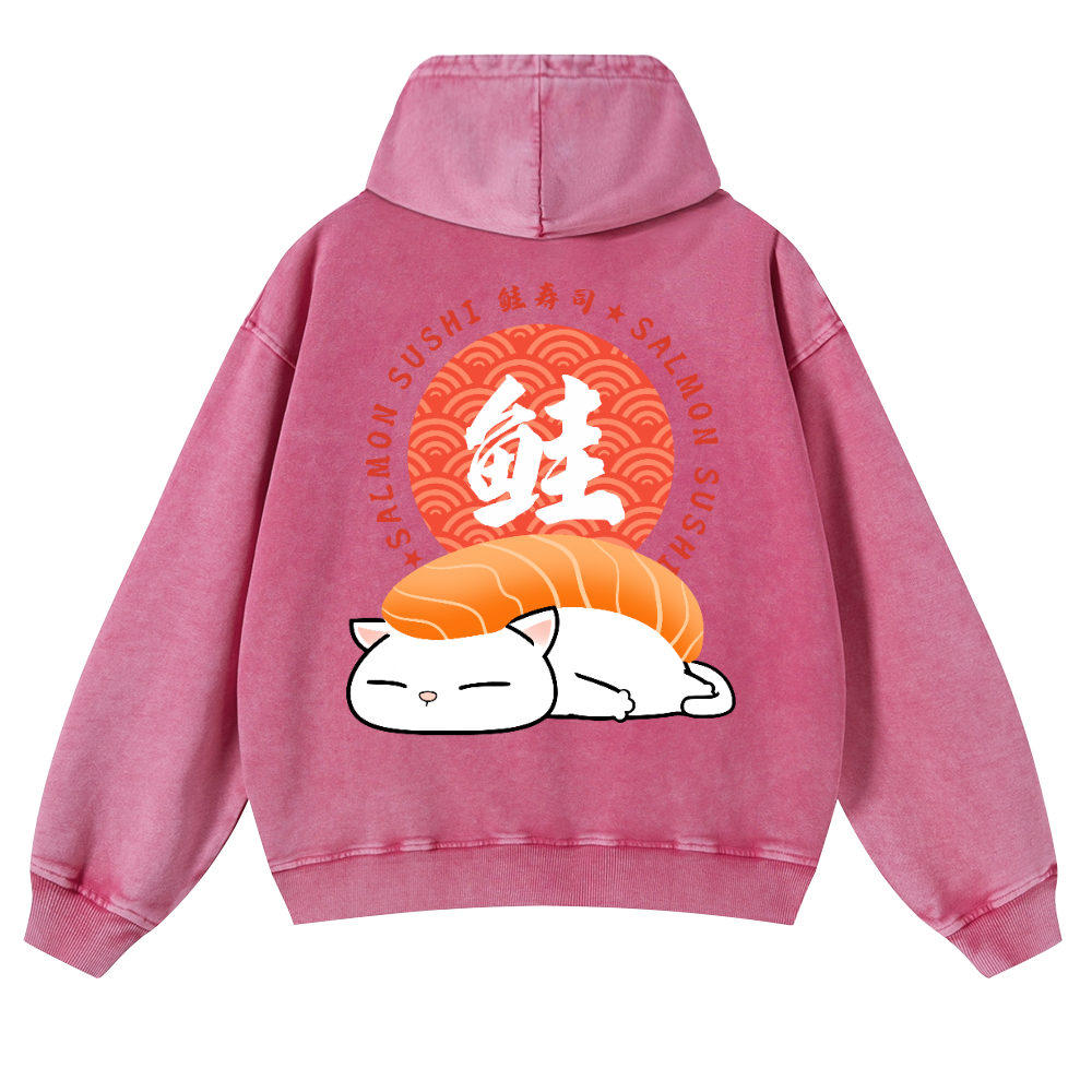 Sushi Cat Vintage Washed Cotton Back Art Hoodie