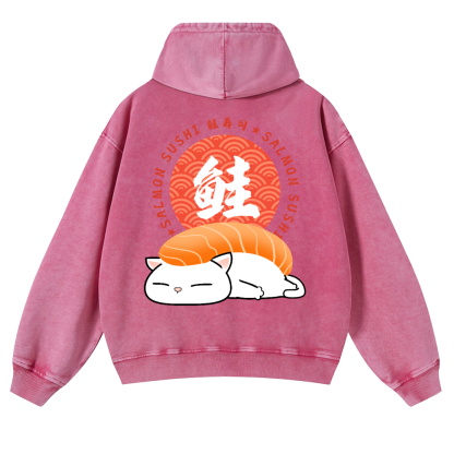 Sushi Cat Vintage Washed Cotton Back Art Hoodie