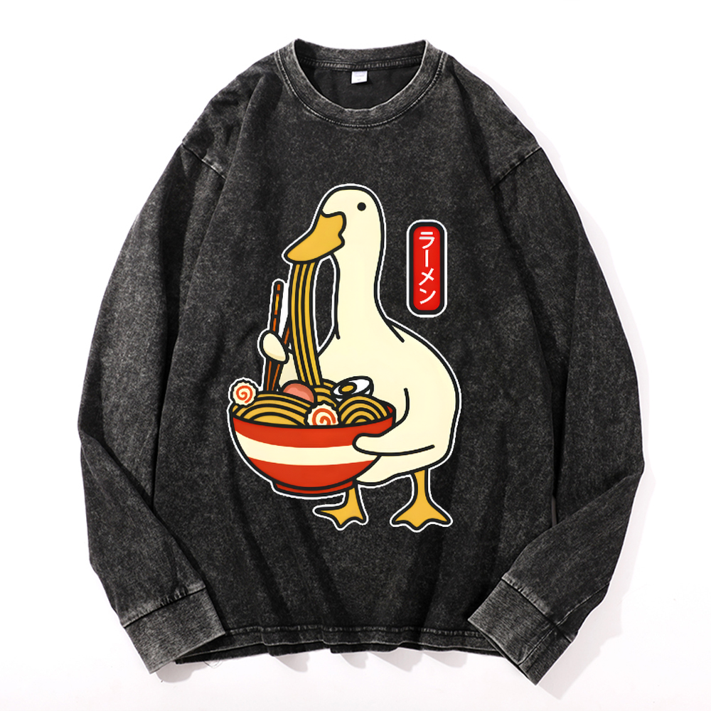 Duck and Ramen Vintage Cotton Wash Crewneck Sweatshirt