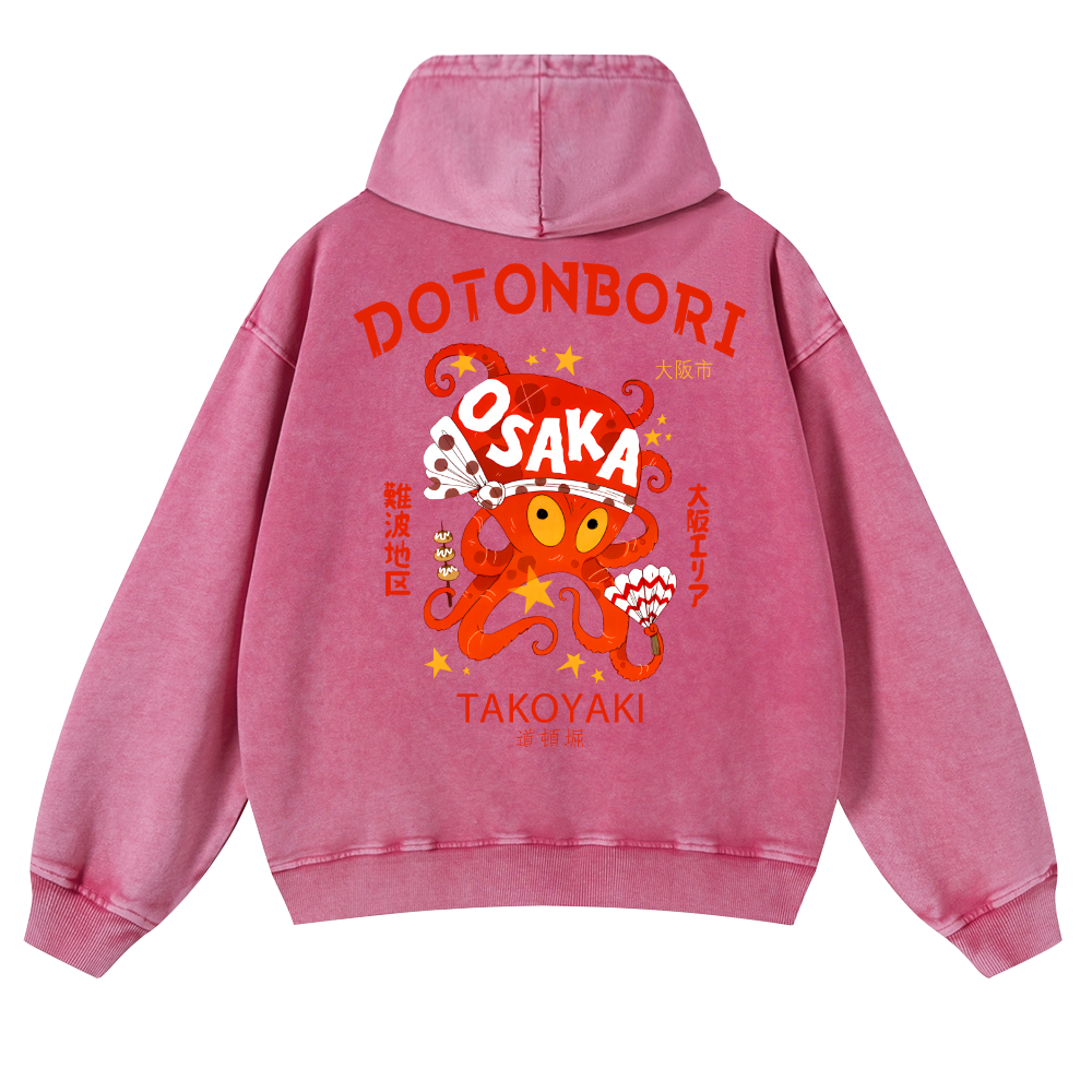 Osaka Dotonbori OctopusVintage Washed Cotton Back Art Hoodie
