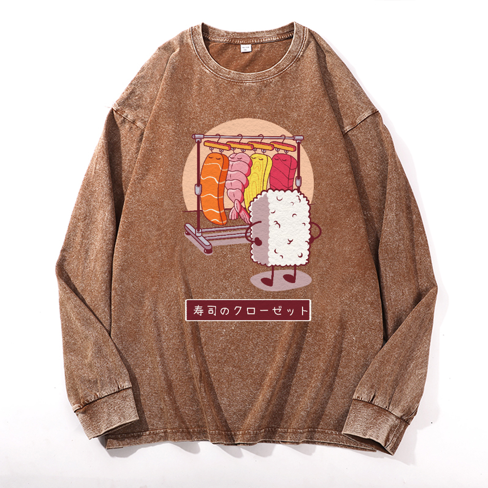 Sushi Vintage Cotton Wash Crewneck Sweatshirt