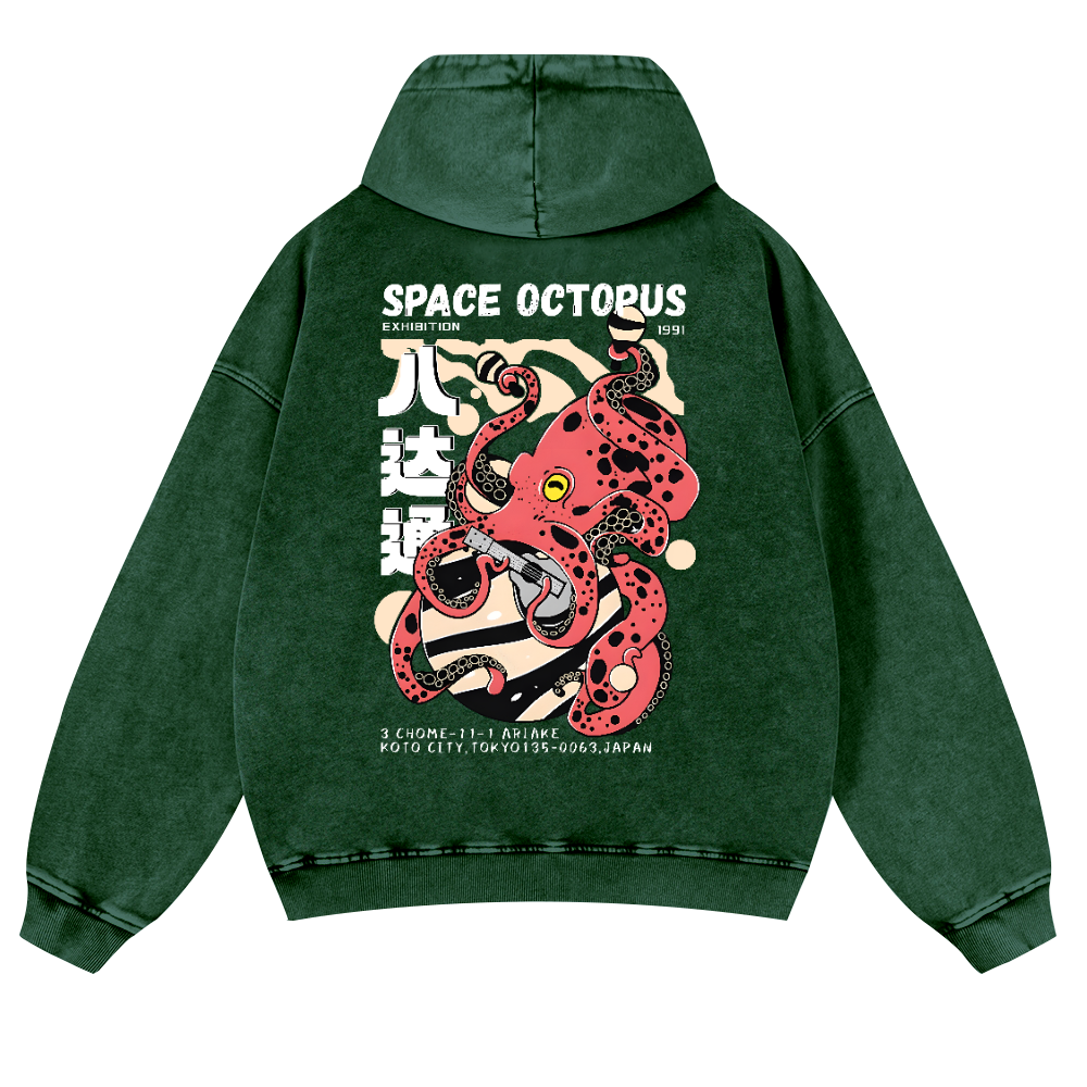 Space Octopus Vintage Washed Cotton Back Art Hoodie