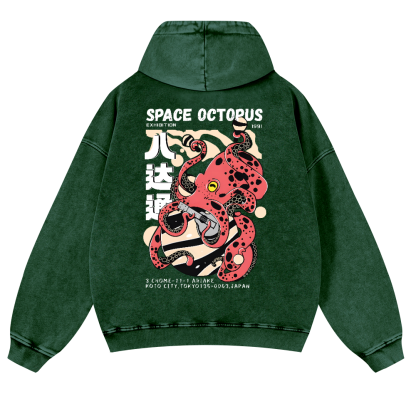 Space Octopus Vintage Washed Cotton Back Art Hoodie