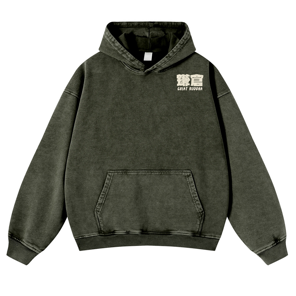 Kamakura Daibutsu Great Buddha Vintage Washed Cotton Back Art Hoodie