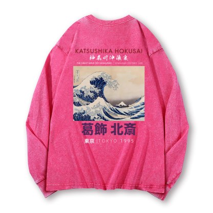 Katsushika Hokusai Vintage Washed Cotton Back Art Long-sleeve T-shirt