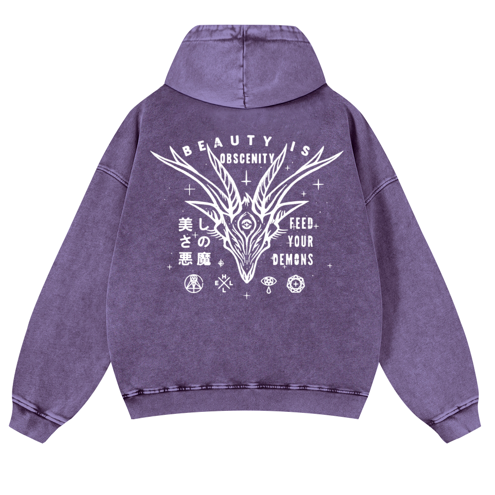 Demons Vintage Washed Cotton Back Art Hoodie