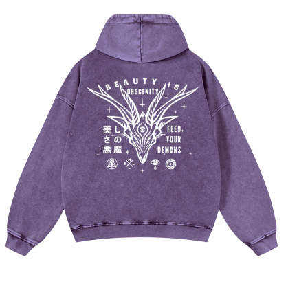 Demons Vintage Washed Cotton Back Art Hoodie