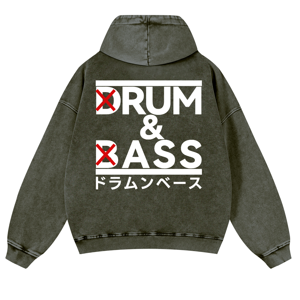 Drum and Bass Vintage Washed Cotton Back Art Hoodie