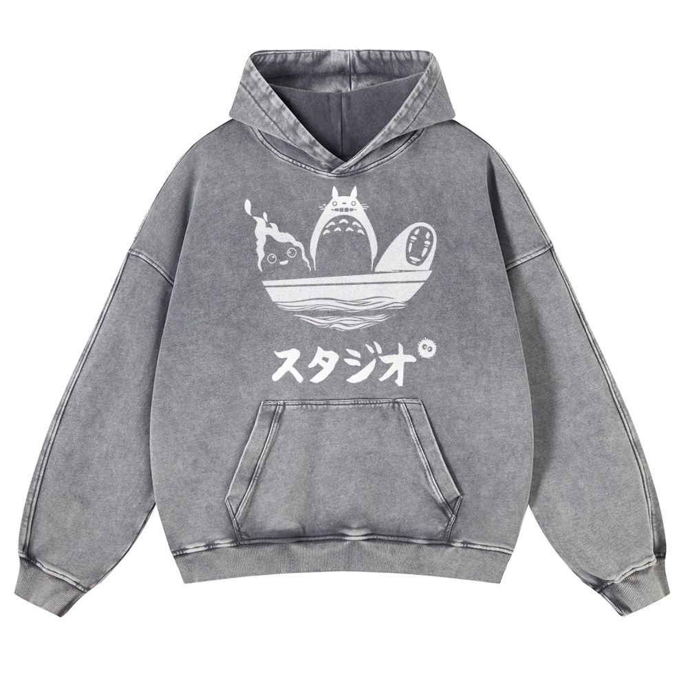 Howl's Moving Castle/My Neighbor Totoro/Spirited Away No Face Kaonashi Ghibli Anime Vintage Washed Thick Cotton Hoodie