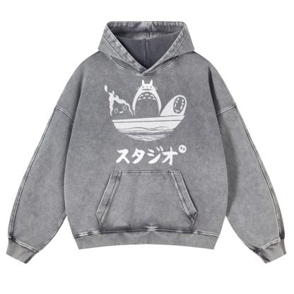 Howl's Moving Castle/My Neighbor Totoro/Spirited Away No Face Kaonashi Ghibli Anime Vintage Washed Thick Cotton Hoodie