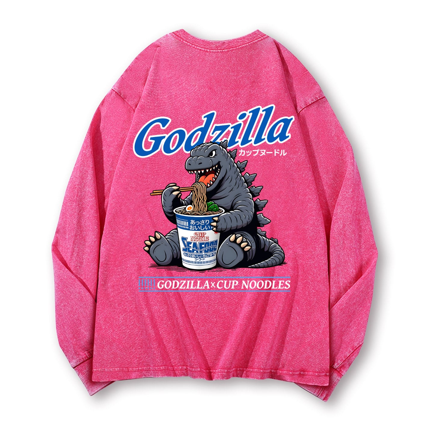 Cup Noodles Godzilla Vintage Washed Cotton Back Art Long-sleeve T-shirt