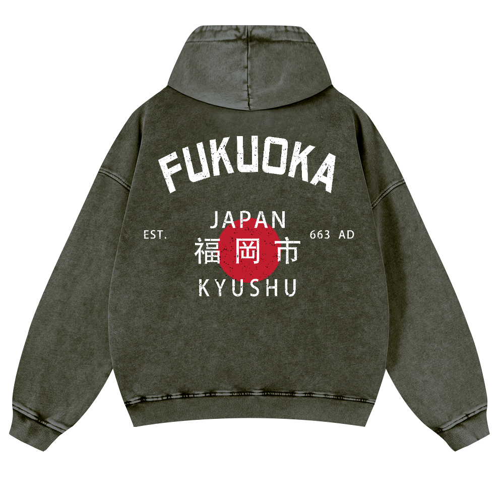 Fukuoka Japan Kyushu Vintage Washed Cotton Back Art Hoodie