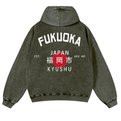 Fukuoka Japan Kyushu Vintage Washed Cotton Back Art Hoodie