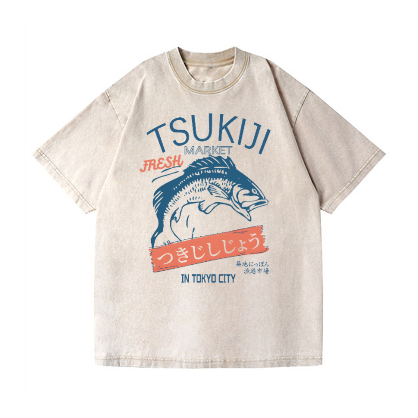 Tsukiji Fish Tokyo Vintage Wash Japanese Design T-Shirt