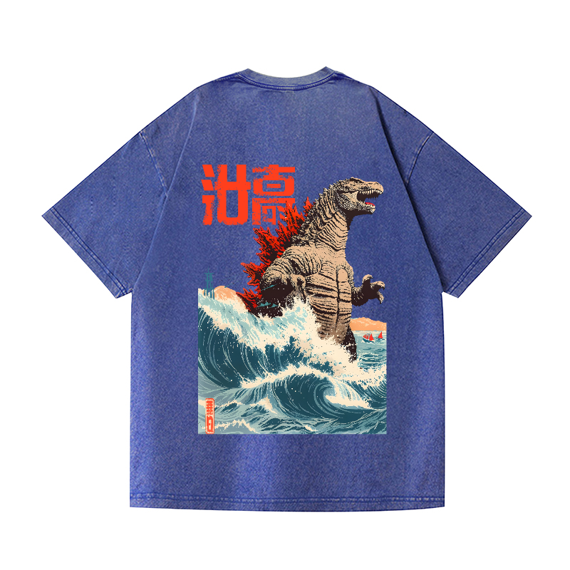 Godzilla Vintage Wash Japanese Design Back Art T-Shirt