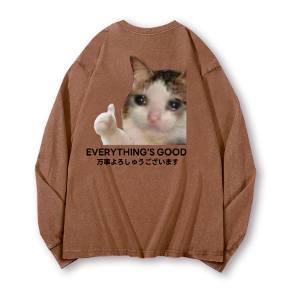 Cat Vintage Washed Cotton Back Art Long-sleeve T-shirt