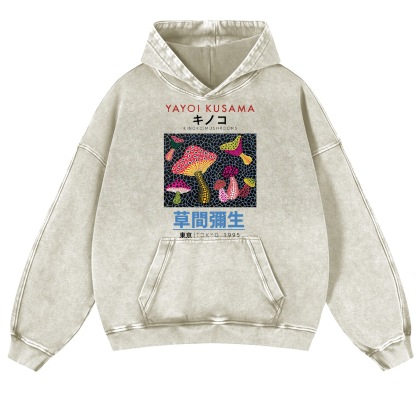 Yayoi Kusama Mushroom Vintage Washed Thick Cotton Hoodie