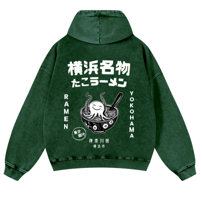 Yokohama Ramen Vintage Washed Cotton Back Art Hoodie