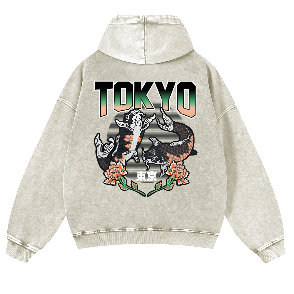 Tokyo Fish Vintage Washed Cotton Back Art Hoodie