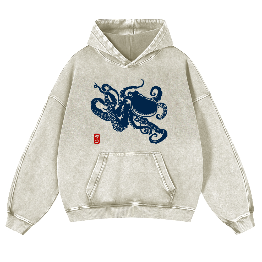 Octopus Vintage Washed Thick Cotton Hoodie