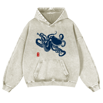 Octopus Vintage Washed Thick Cotton Hoodie