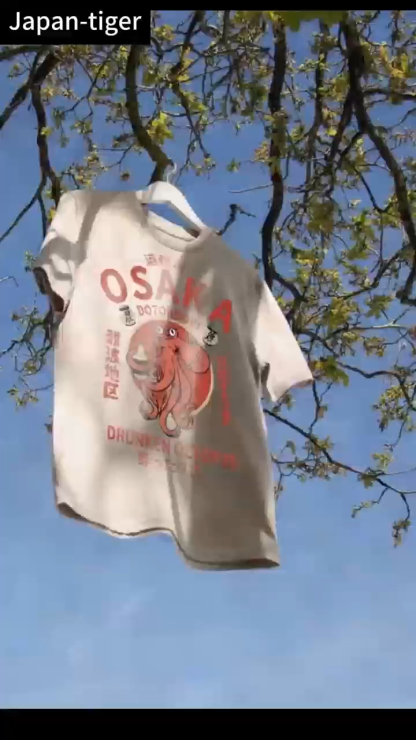 Osaka Dotonbori Drunken Octopus Vintage Wash Japanese Design T-Shirt