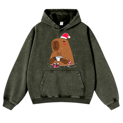 Capybara's Christmas Time Vintage Washed Thick Cotton Hoodie