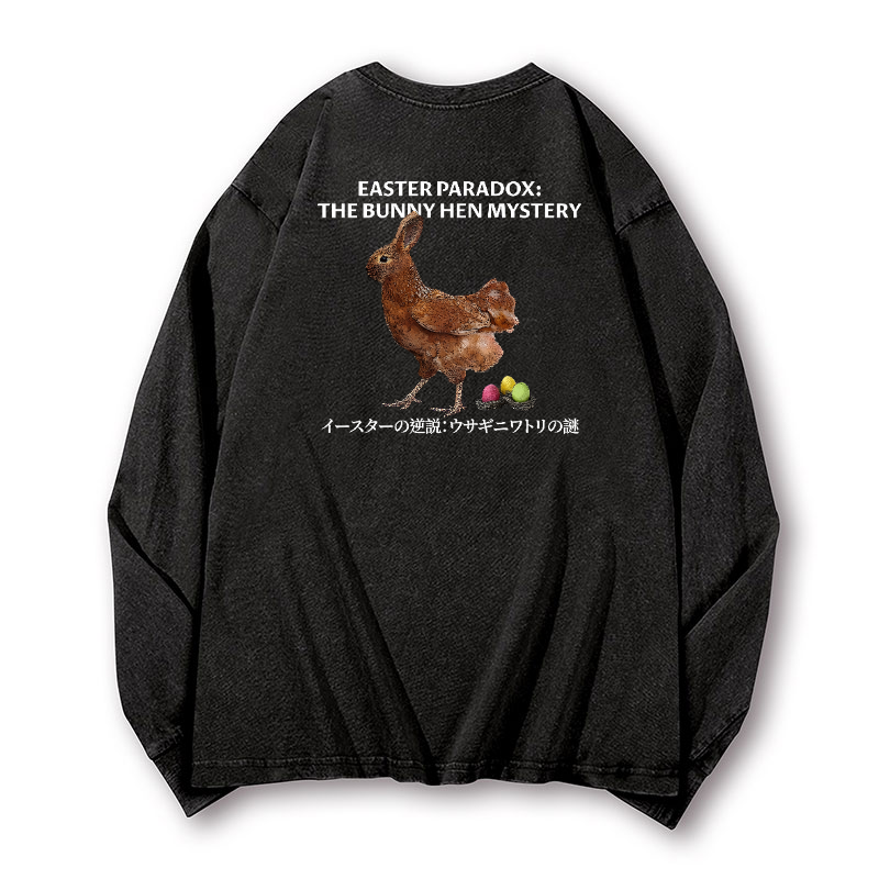 Easter Bunny Chicken Vintage Washed Cotton Back Art Long-sleeve T-shirt