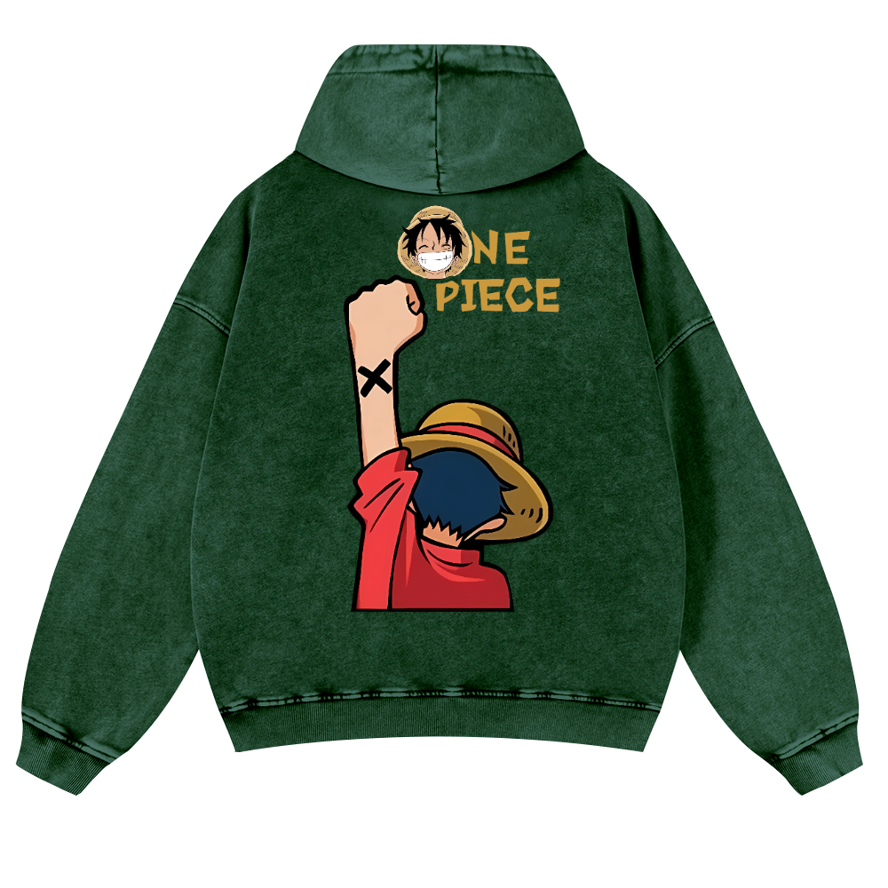 One Piece Vintage Washed Cotton Back Art Hoodie