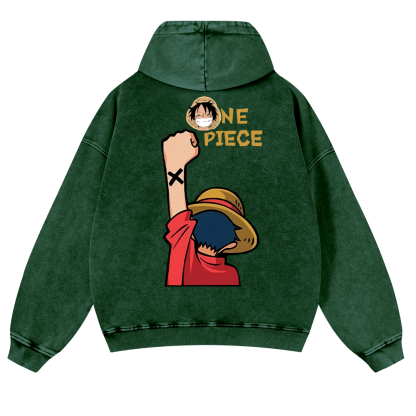 One Piece Vintage Washed Cotton Back Art Hoodie