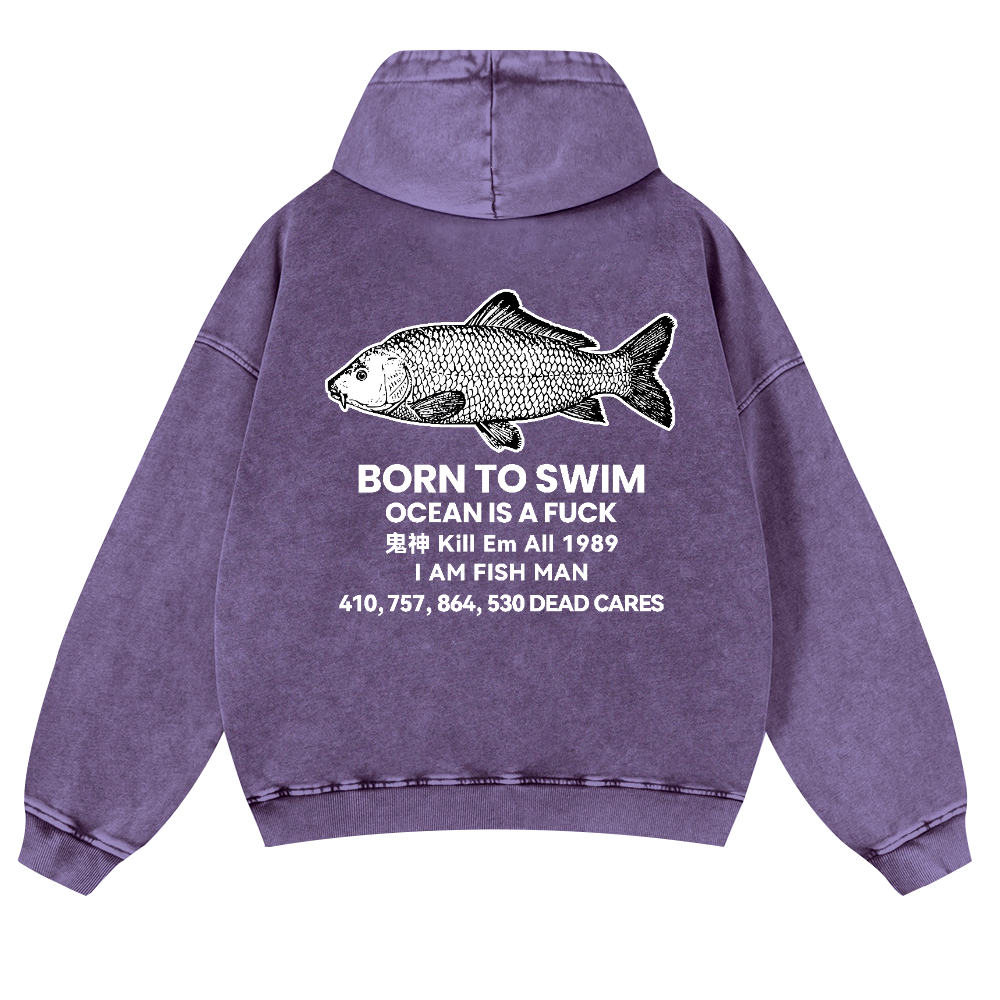 Fish Vintage Washed Cotton Back Art Hoodie