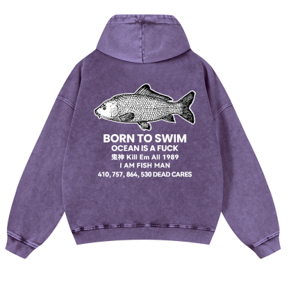Fish Vintage Washed Cotton Back Art Hoodie
