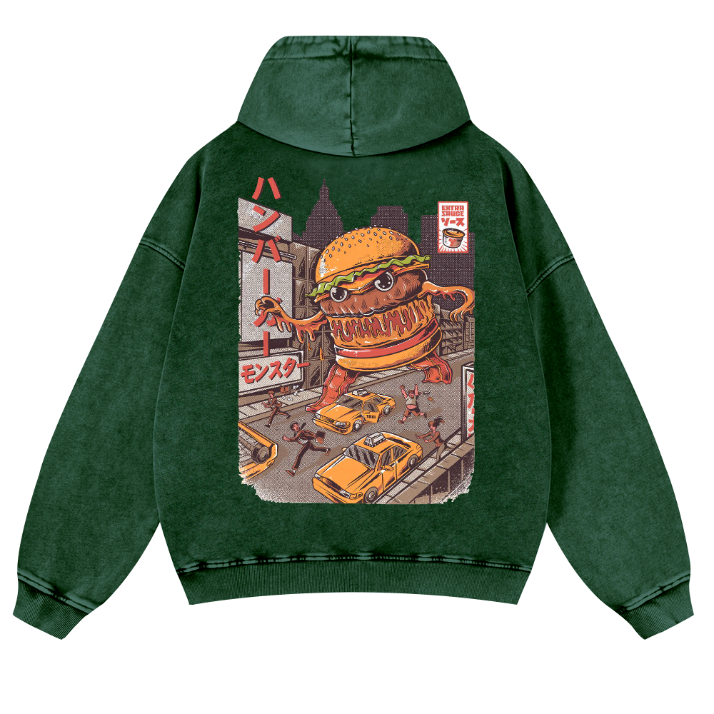 Hamburger Vintage Washed Cotton Back Art Hoodie